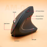 Arizone Vertical Wireless Mouse, Ergonomic 6-Button Mouse with Adjustable DPI, Type-C Rechargeable Silent Mouse for Laptop & PC