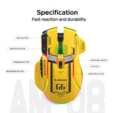 Arizone Tri-Mode Gaming Mouse with RGB Light, Fire Button, CPI Cycle, Bluetooth & 2.4GHz Wireless, USB Type-C Rechargeable Mouse with Forward/Backward Buttons