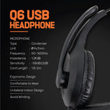 UP Q6 Active Noise Cancelling Wired Headphones - Over-Ear Volume Limiting Foldable Wireless Headphones with Microphone for Laptops and Computer (Black)