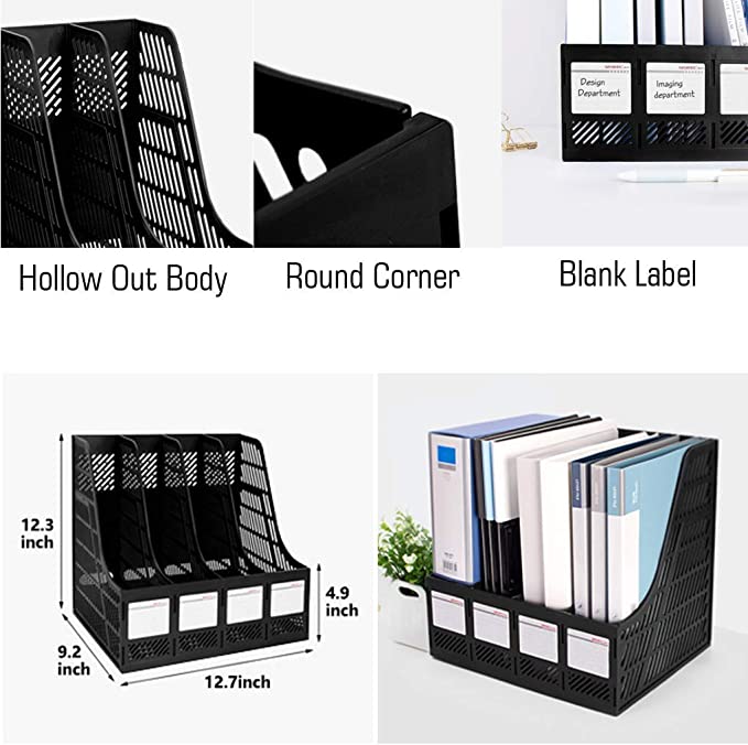 Sayeec Sturdy Desktop 4 Section Magazine Plastic Holders Frames File D ...